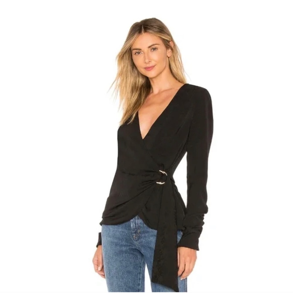 NEW House of Harlow Priscilla Blouse Black Wrap Size M